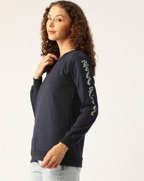 women regular fit typographic print sweatshirt