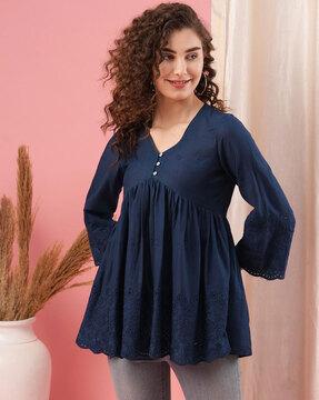 women regular fit v-neck flared tunic