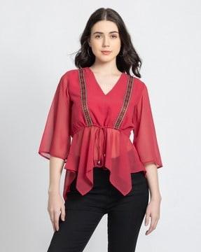 women regular fit v-neck peplum top