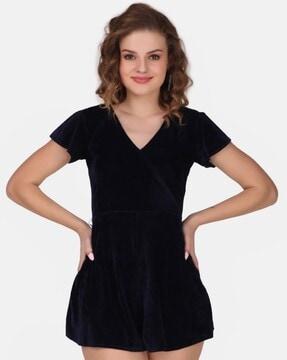 women regular fit v-neck playsuit