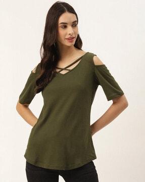 women regular fit v-neck strappy t-shirt