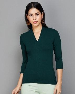 women regular fit v-neck top