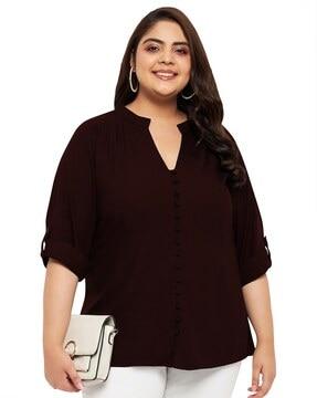 women regular fit v-neck tunic with roll-up sleeves