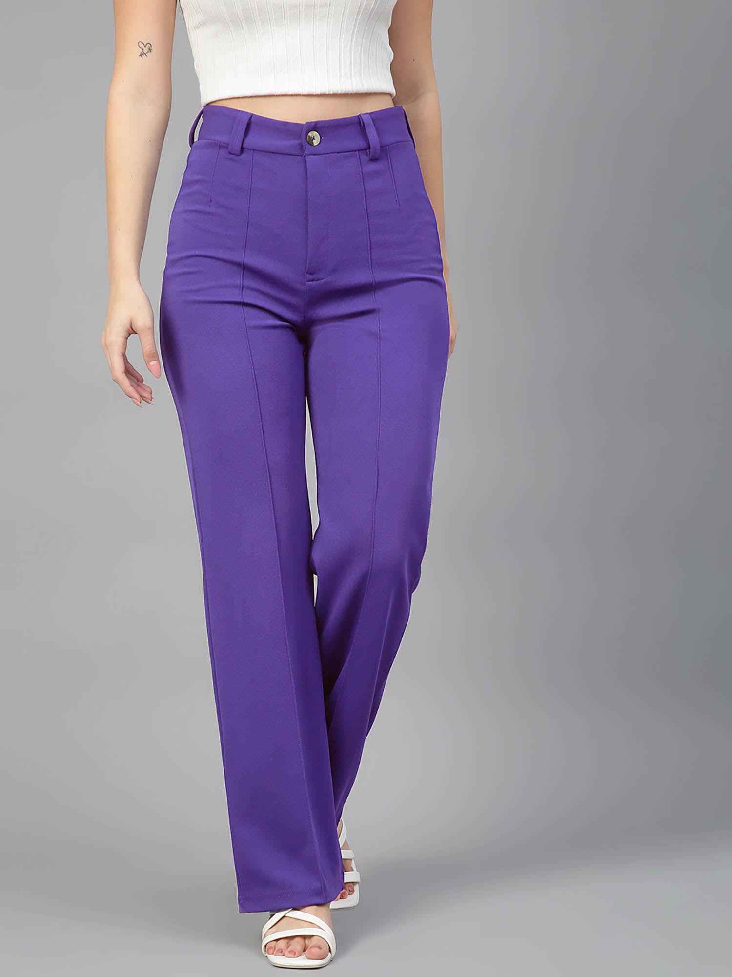 women regular fit viscose rayon solid trousers purple