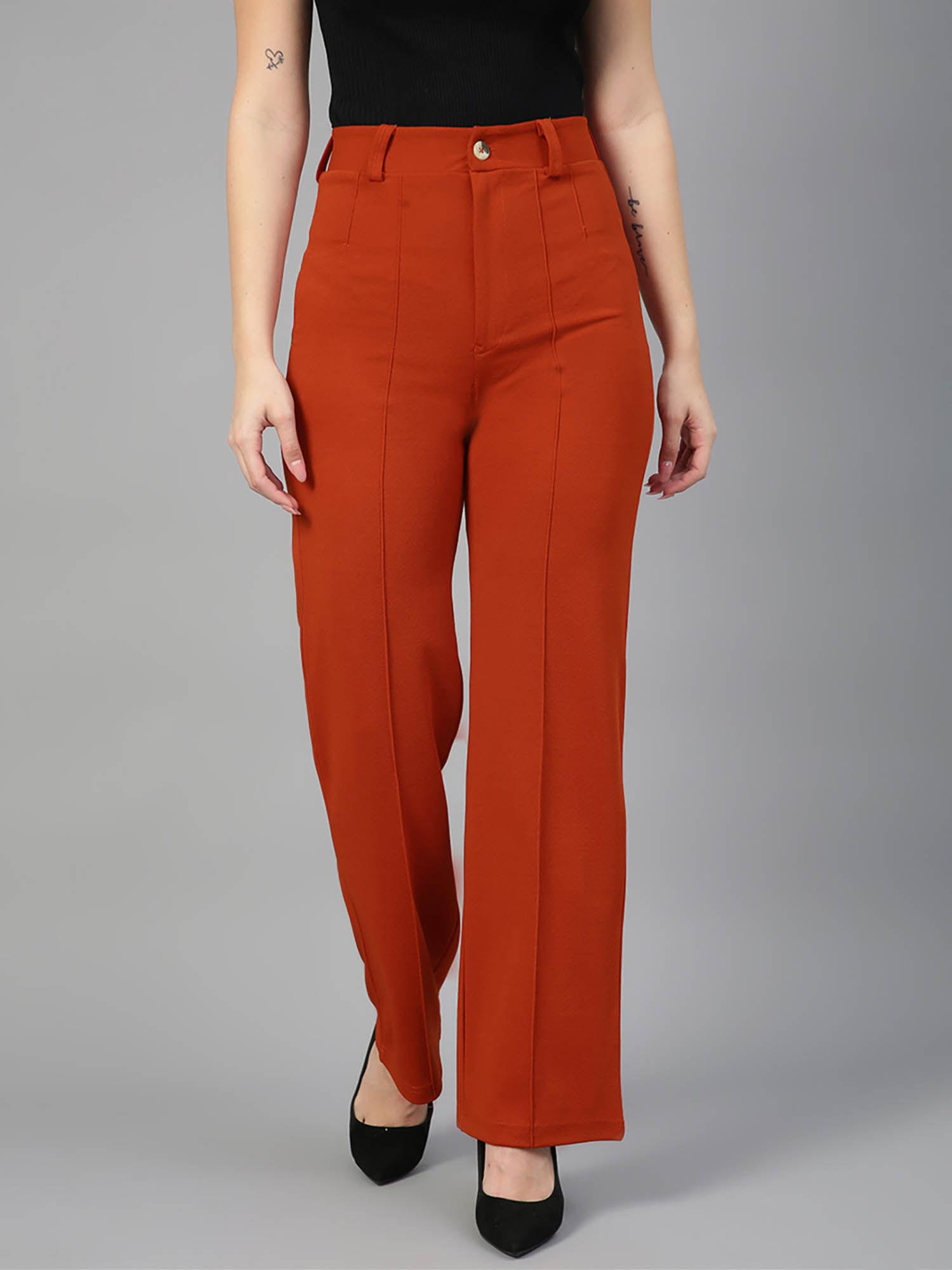 women regular fit viscose rayon solid trousers