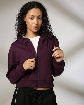 women regular fit zip-front cropped hoodie