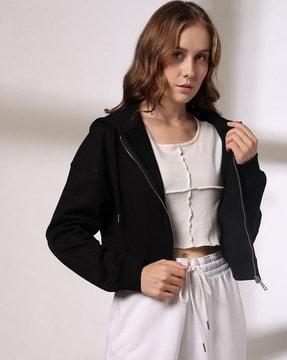 women regular fit zip-front cropped hoodie