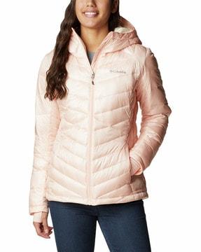 women regular fit zip-front hooded jacket