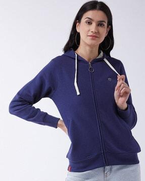 women regular fit zip-front hooded sweatshirt