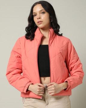 women regular fit zip-front puffer jacket