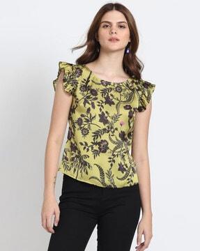 women regular floral top with round neck