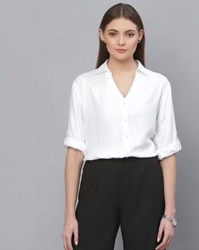 women regular shirt with  roll-up sleeves