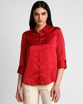 women reguler fit shirt with spread collar