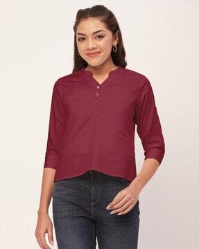 women reguler fit top with band collar