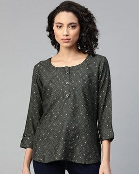 women relaxed fit abstract printed round-neck top