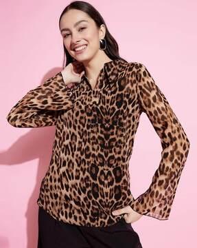 women relaxed fit animal print top