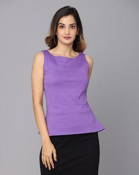 women relaxed fit boat-neck top