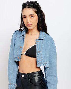 women relaxed fit button-front crop top