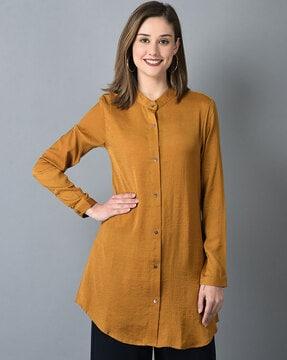 women relaxed fit button-front tunic