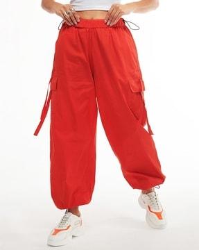 women relaxed fit cargo parachute pants