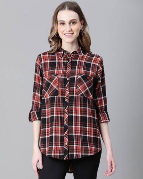 women relaxed fit checked shirt with patch pockets