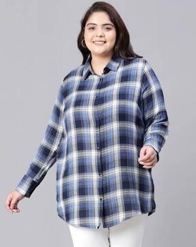 women relaxed fit checked shirt