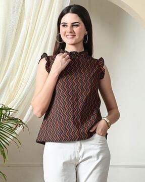 women relaxed fit chevrons print top