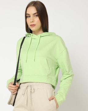 women relaxed fit cotton crop hoodie