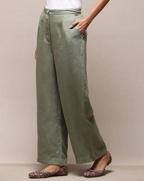 women relaxed fit cotton pants with insert pockets