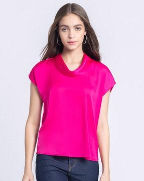 women relaxed fit cowl-neck top