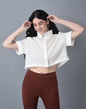 women relaxed fit crop shirt