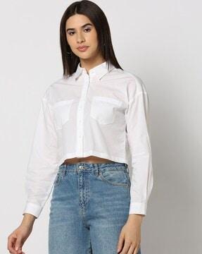 women relaxed fit crop shirt