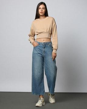 women relaxed fit crop sweatshirt