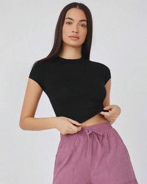 women relaxed fit crop top
