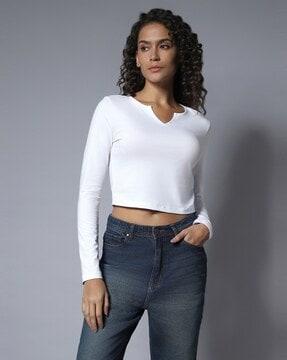 women relaxed fit cropped top