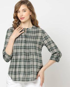 women relaxed fit dobby shirt with pintuck detail