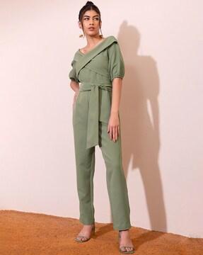 women relaxed fit drop-shoulder jumpsuit