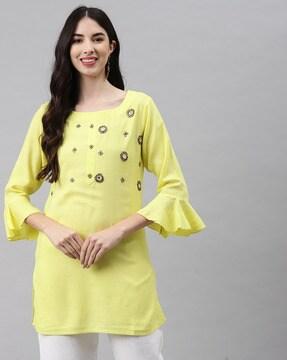 women relaxed fit embellished round-neck top