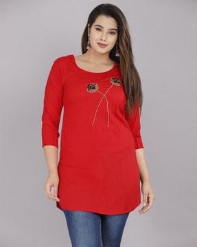 women relaxed fit embellished top