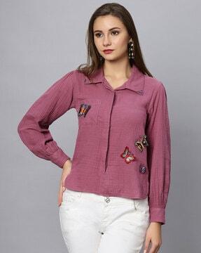 women relaxed fit embroidered shirt