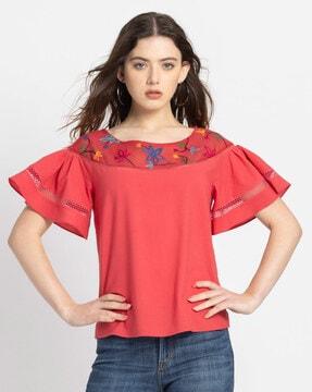 women relaxed fit embroidered top