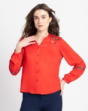 women relaxed fit embroidered top