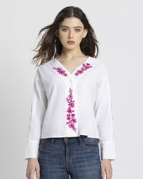 women relaxed fit embroidered top