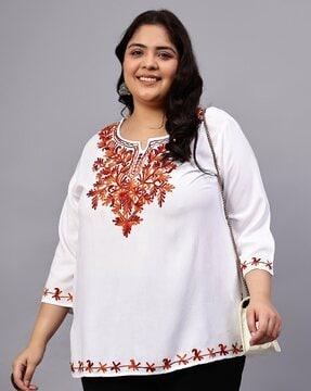 women relaxed fit embroidered top