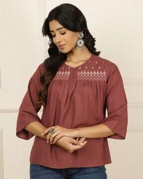 women relaxed fit embroidered top