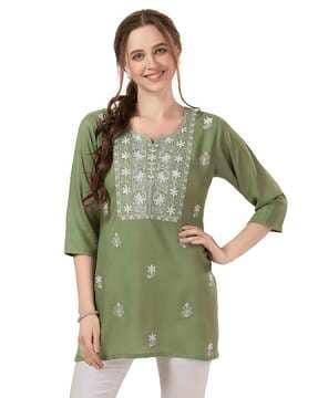 women relaxed fit embroidered tunic