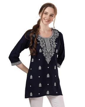 women relaxed fit embroidered tunic