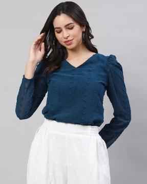 women relaxed fit embroidered v-neck top