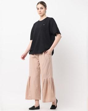 women relaxed fit flared trousers