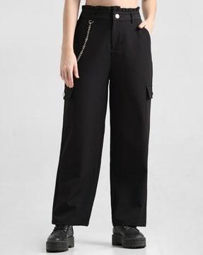 women relaxed fit flat-front cargo pants